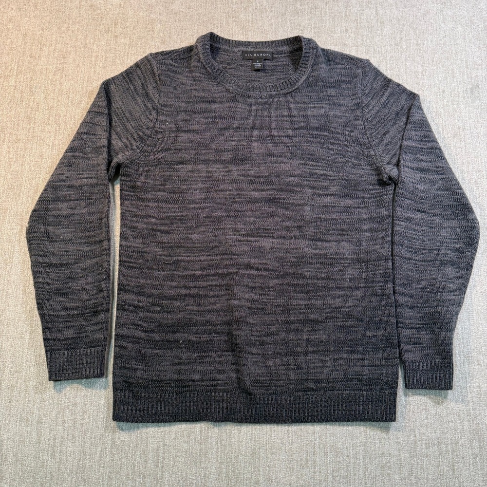 Via Europa Mens Crewneck Sweater Small Gray Space Dye Knit Pullover WPL 8046